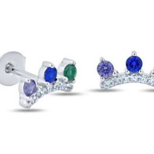 New! Sterling Silver Small Multi Color CZ Crown Stud Earrings
