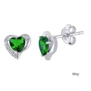 New! Sterling Silver Green CZ Heart Stud Earrings