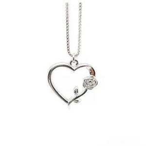 New! Sterling Silver Rose in Heart Necklace