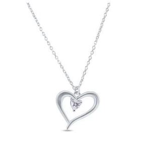 New! Sterling Silver CZ in Open Heart Necklace