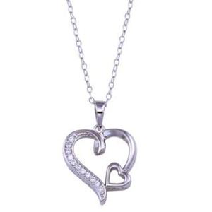 New! Sterling Silver Multi CZ Open Hearts Necklace