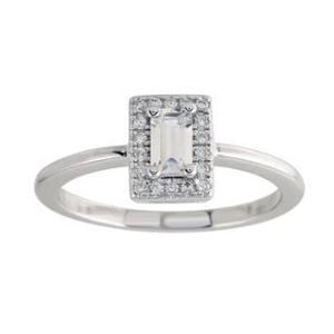 New! Sterling Silver Rectangular Emerald Cut CZ Halo Ring Size 9