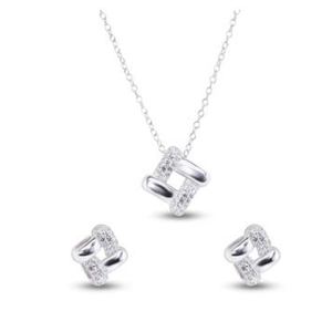 New! Sterling Silver Woven Square CZ Earring & Necklace Set