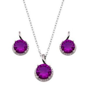 New Sterling Silver Purple CZ Wrap Halo Earring & Necklace Set