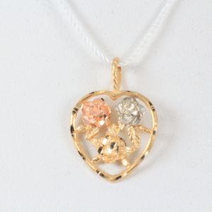  10k Tri-Color Gold Heart with 3 Roses Pendant