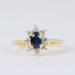  10k Yellow Gold Oval Sapphire w/ Diamond Halo Ring