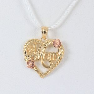  14k Yellow Gold Mom in Heart with Flowers Pendant
