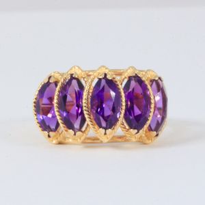  14k Yellow Gold 5 Marquise Amethyst Ring