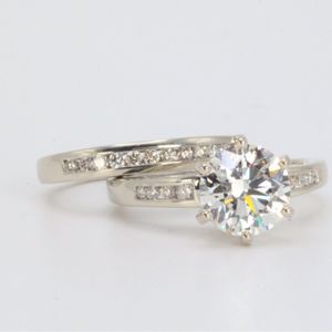  10k White Gold 2pc 2.16ct Lab Grown IGI Center with Diamond Sides Bridal Set